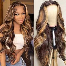 4x4 Lace Closure Human Hair Wig Highlight P4 27 Body Wave Density (Option: 18inch)