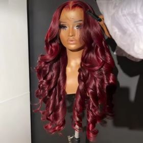 Body Wave Human Hair Wig 13x4 HD Burgundy Lace Front Wig Human Hair With Aligned Cuticle Brazilian Wig (Option: Burgundy-30inch)