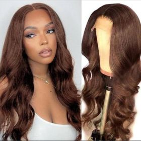 4x4 Lace Closure Human Hair Wig Brown Body Wave Density (Option: 22inch)