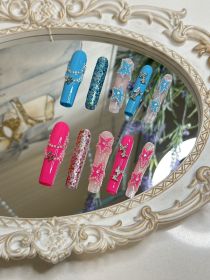 2026 Gothic Charm Finely Crafted Wearable Nails - Valentine's Day Long Square Press-on Fake Nail Set. Handmade Fake Nail Plates (size: M)