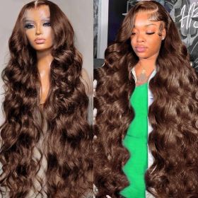 Chocolate Brown 13x4 Lace Front Wig Human Hair Color 4 Body Wave Density (Option: 12inch)
