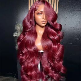 13x6 Human Hair Lace Wig, High-Definition Burgundy Lace Wig, Human Hair With Aligned Cuticle Layer, Indian Hair Wig (Option: Burgundy-14inch)